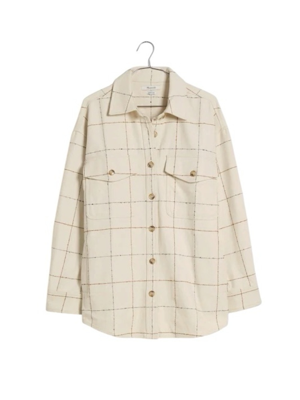 Madewell Bouclé Oversized Shirt-Jacket in Windowpane Cream Checked Shacket XS